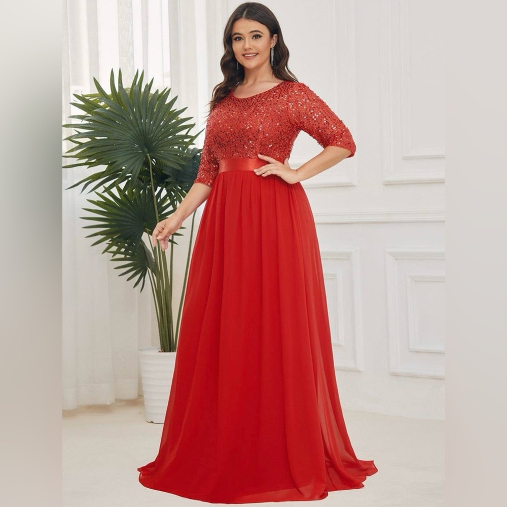 Elegant Red Sequin Gown - Plus Size 18